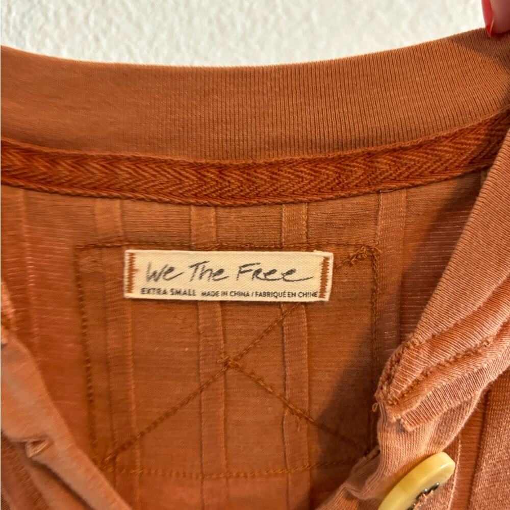 Free People In the Mix Henley Ribbed Long Sleeve Shirt in Horizon Orange size XS - Picture 5 of 5